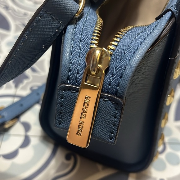 Michael Kors Blue and Gold Crossbody Bag with Studded Details, Saffiano Leather - Picture 10 of 16